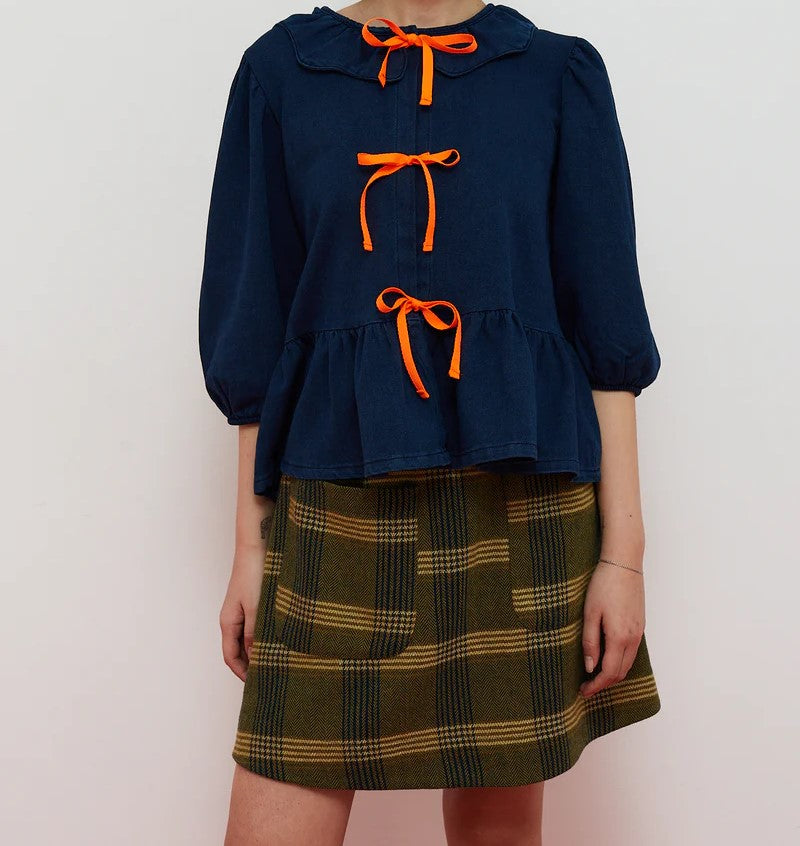 Blusa Denim Lazos Naranjas