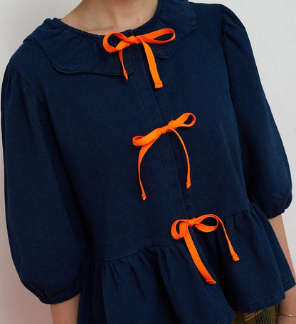 Blusa Denim Lazos Naranjas